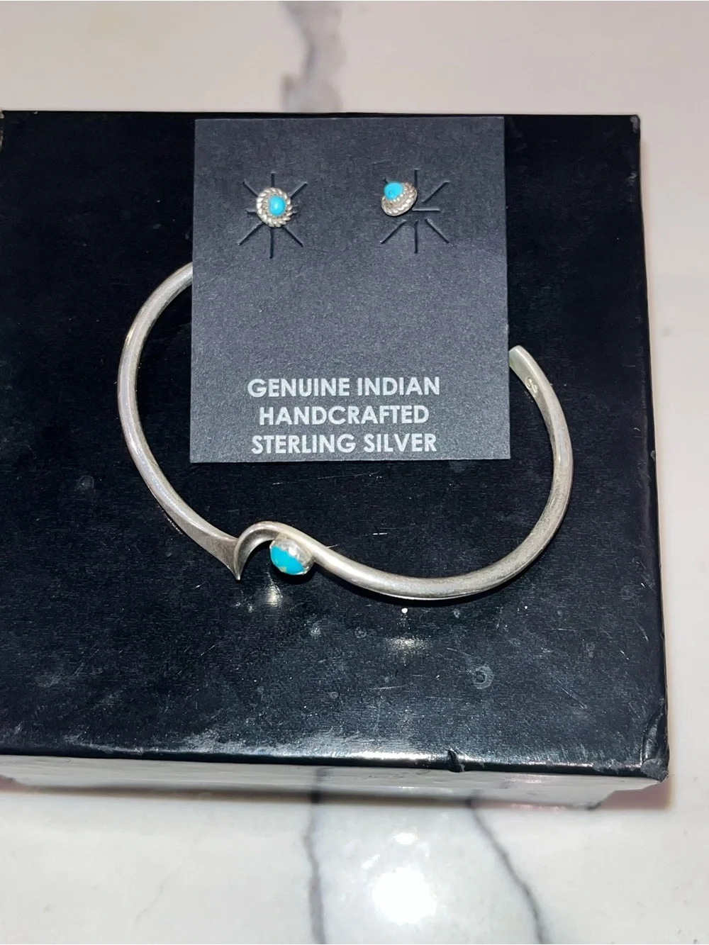 Turquoise Stone Bracelet & Stud Earrings Set
